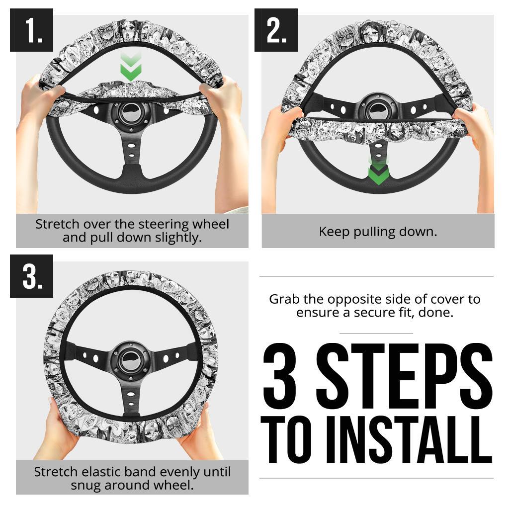 Ahegao Anime Girl Premium Custom Car Steering Wheel Cover