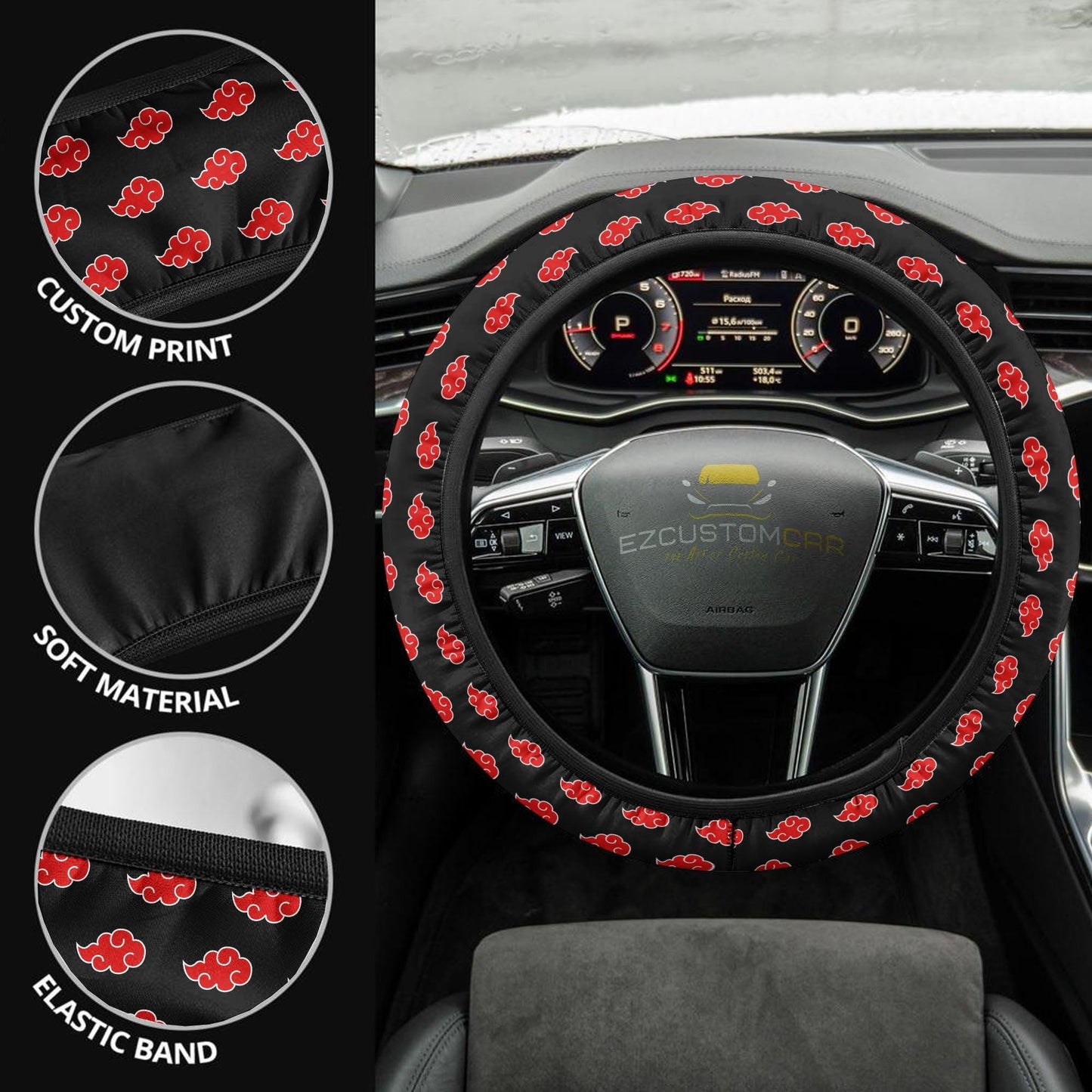 Akatsuki Cloud Pattern Steering Wheel Cover