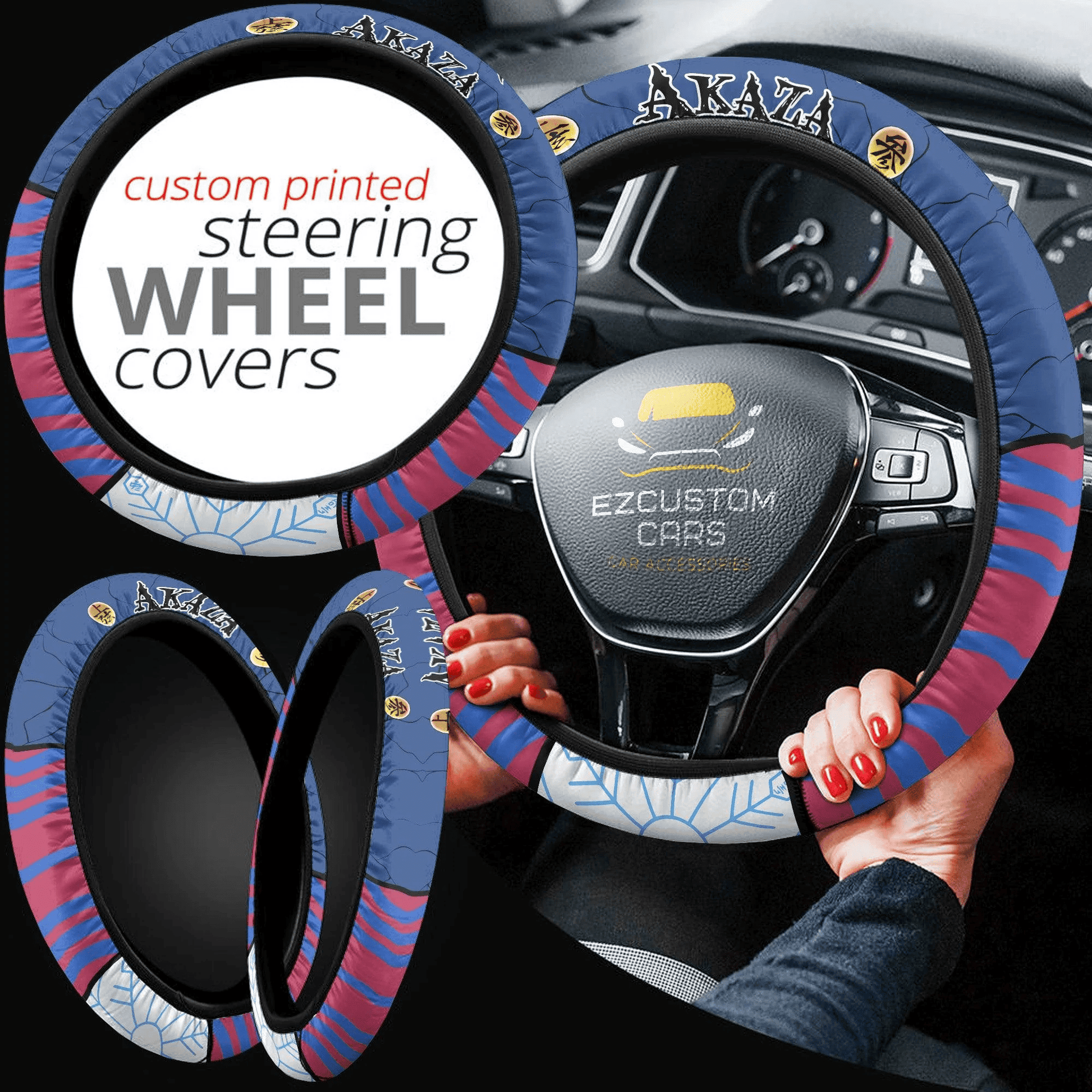 Akaza Anime Steering Wheel Cover Custom Anime Demon Slayer Car Accessories