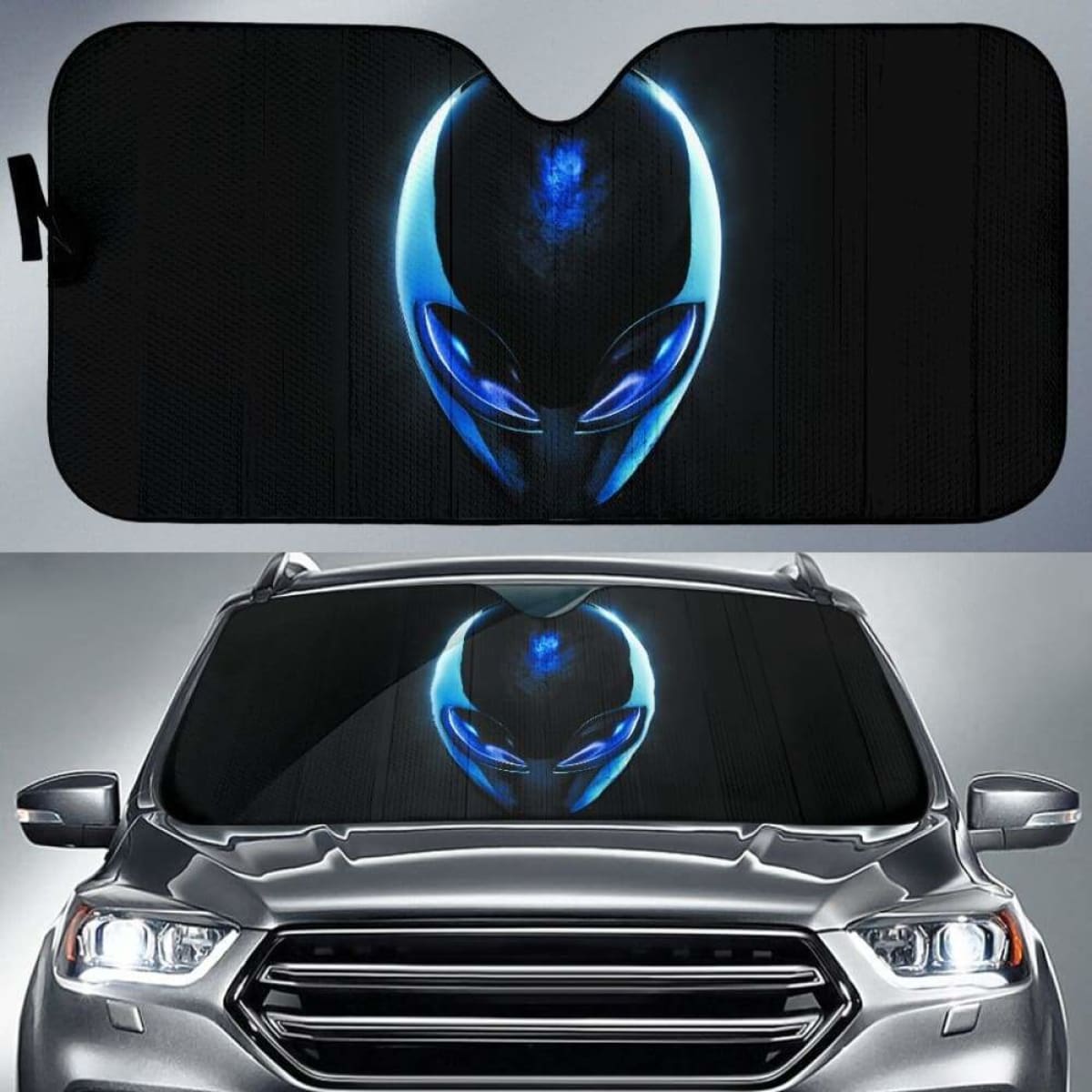 Alien Face in black theme car auto sunshades 918b Universal Fit