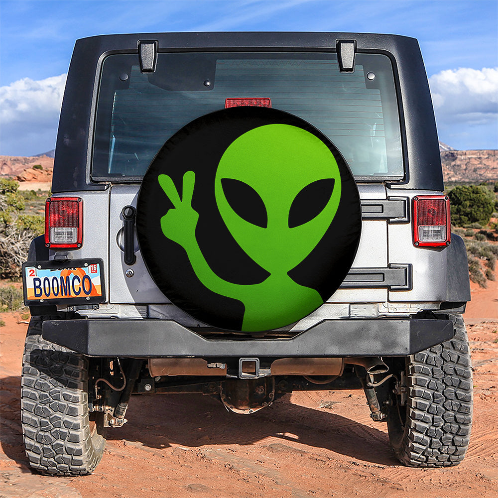 Alien Say Hi Green Jeep Car Spare Tire Cover