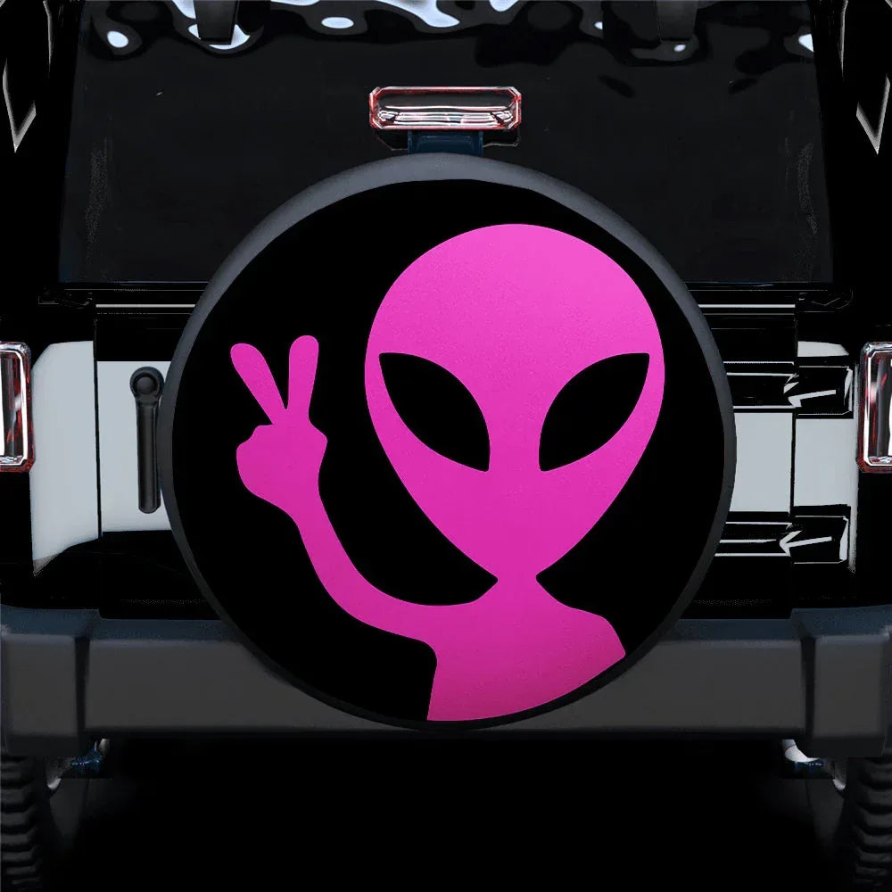 Alien Say Hi Pink Jeep Car Leather Spare Tire Cover - PersonalizedFury