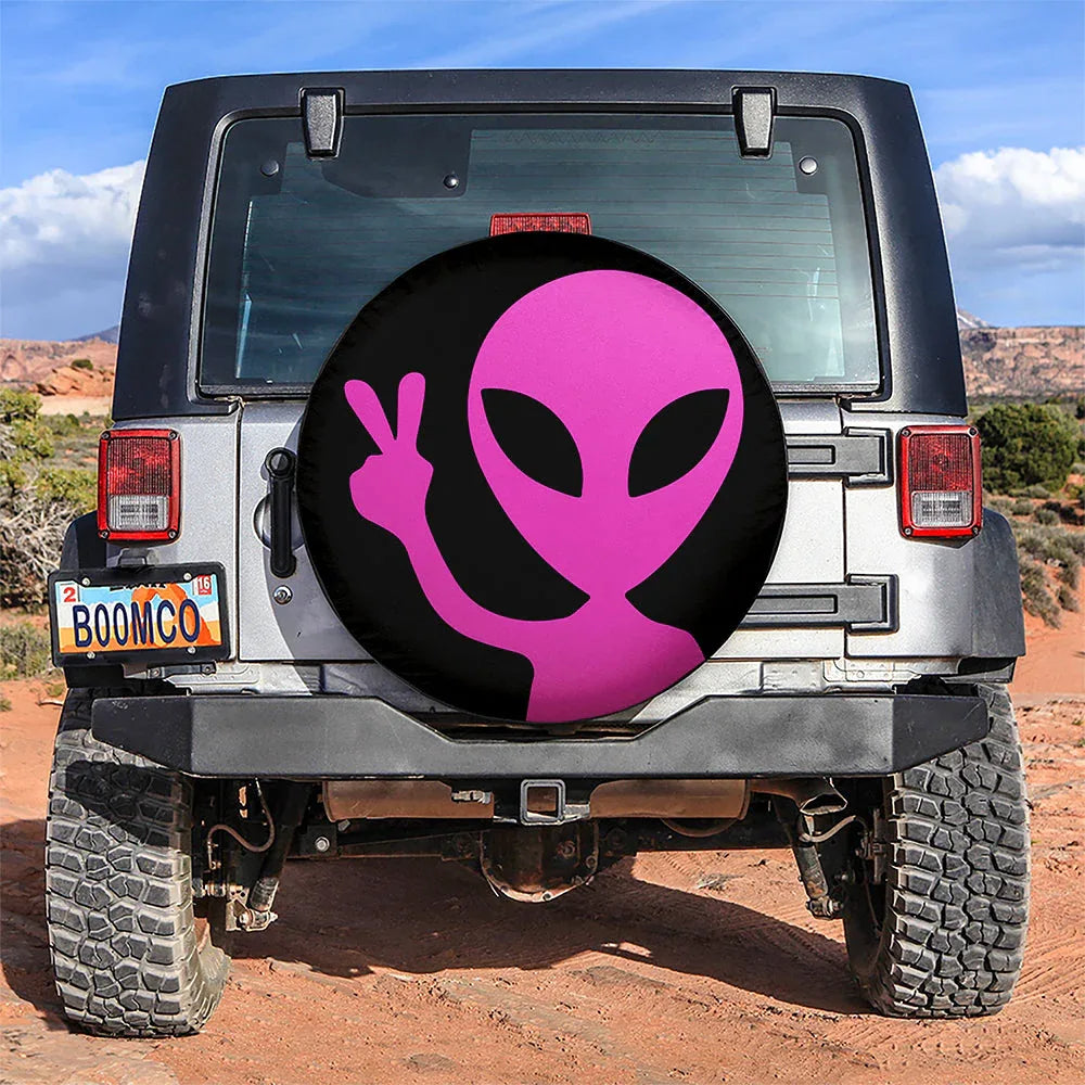 Alien Say Hi Pink Jeep Car Leather Spare Tire Cover - PersonalizedFury