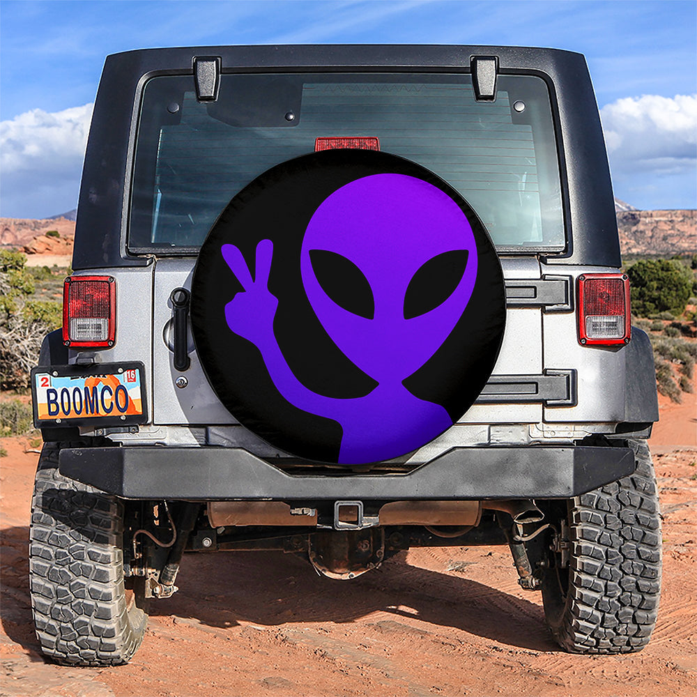 Alien Say Hi Purple Jeep Car Spare Tire Cover
