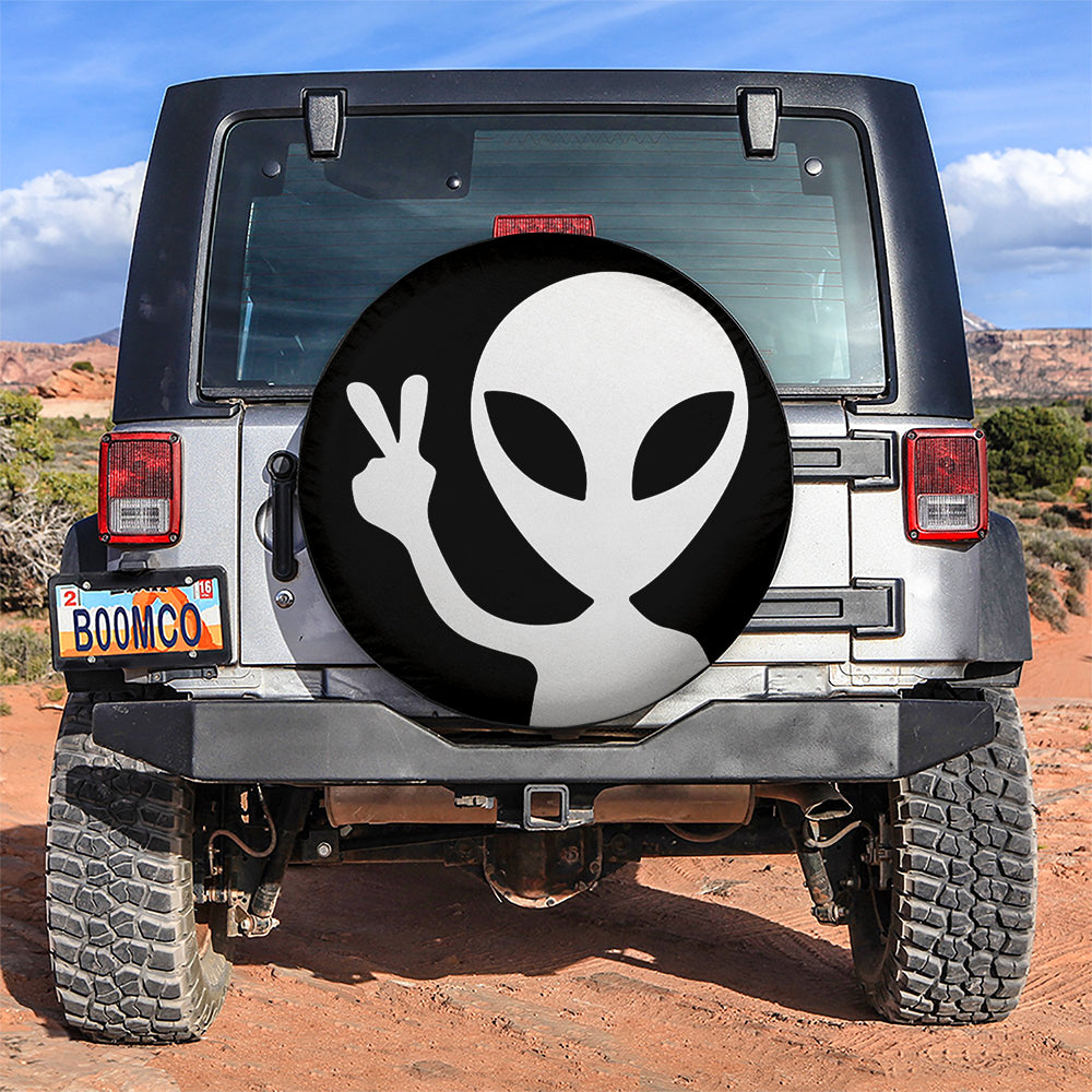 Alien Say Hi White Jeep Car Spare Tire Cover