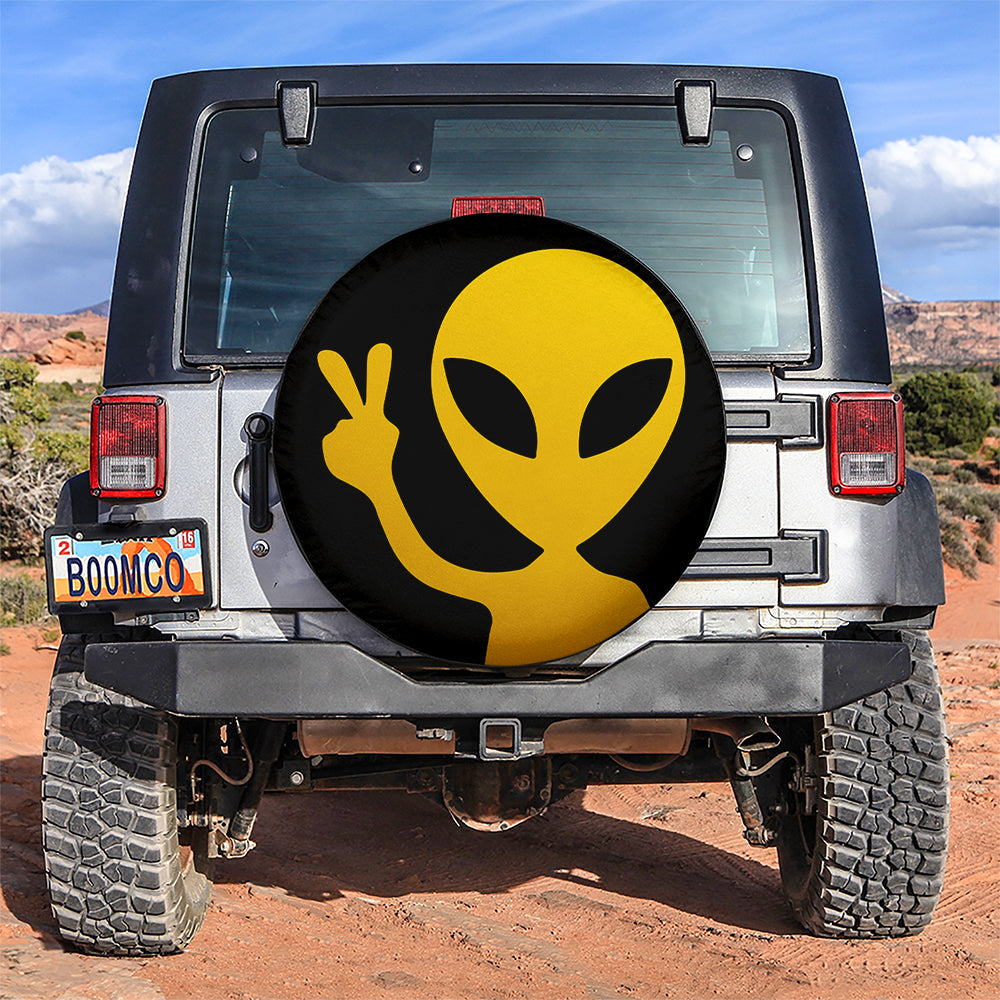 Alien Say Hi Yellow Jeep Car Spare Tire Cover