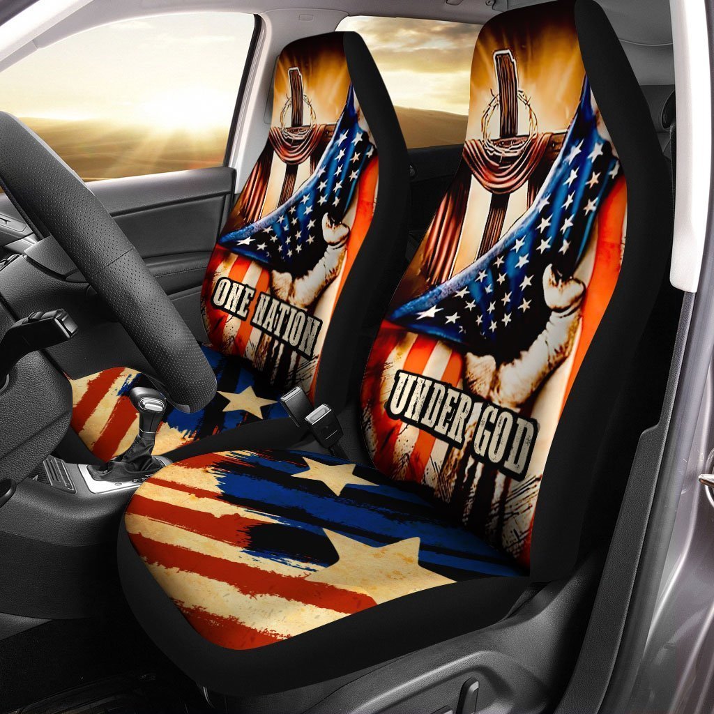 American Flag Car Seat Covers Custom One Nation Under God Car Accessories
