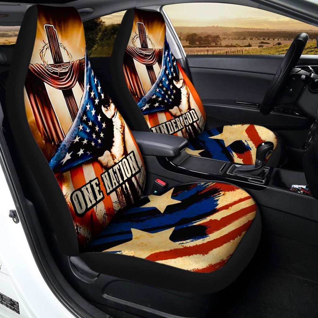 American Flag Car Seat Covers Custom One Nation Under God Car Accessories
