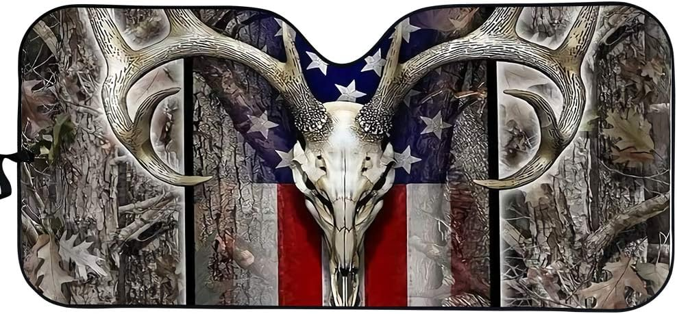 American Flag Deer Hunting Car Windshield Sunshade