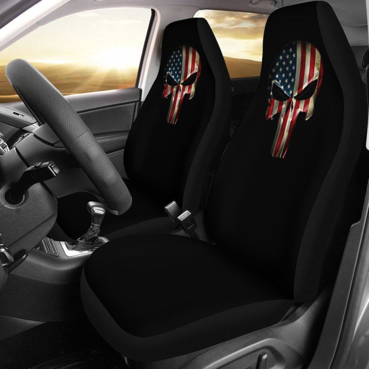 American Flag Punisher Black Seat Covers Universal Fit 225721