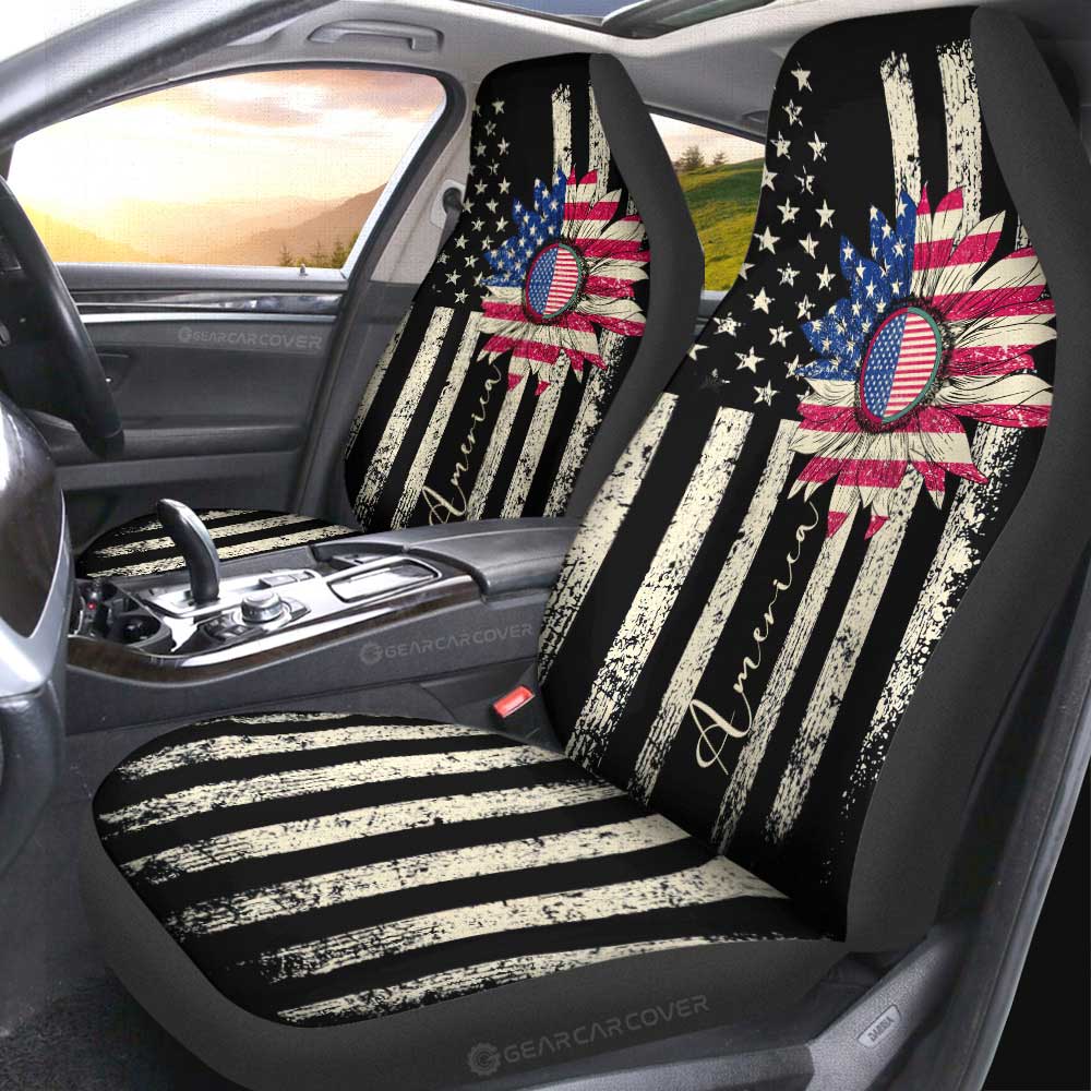 American Flag Sunflower Car Seat Covers Custom Car Accessories