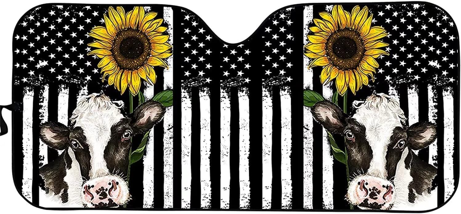 American Flag Sunflower Car Windshield Sunshade Foldable Auto Sun Shade Cow Pattern Sun Protection