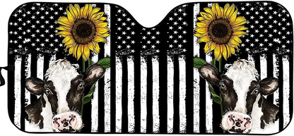 American Flag Sunflower Car Windshield Sunshade Foldable Auto Sun Shade Cow Pattern Sun Protection