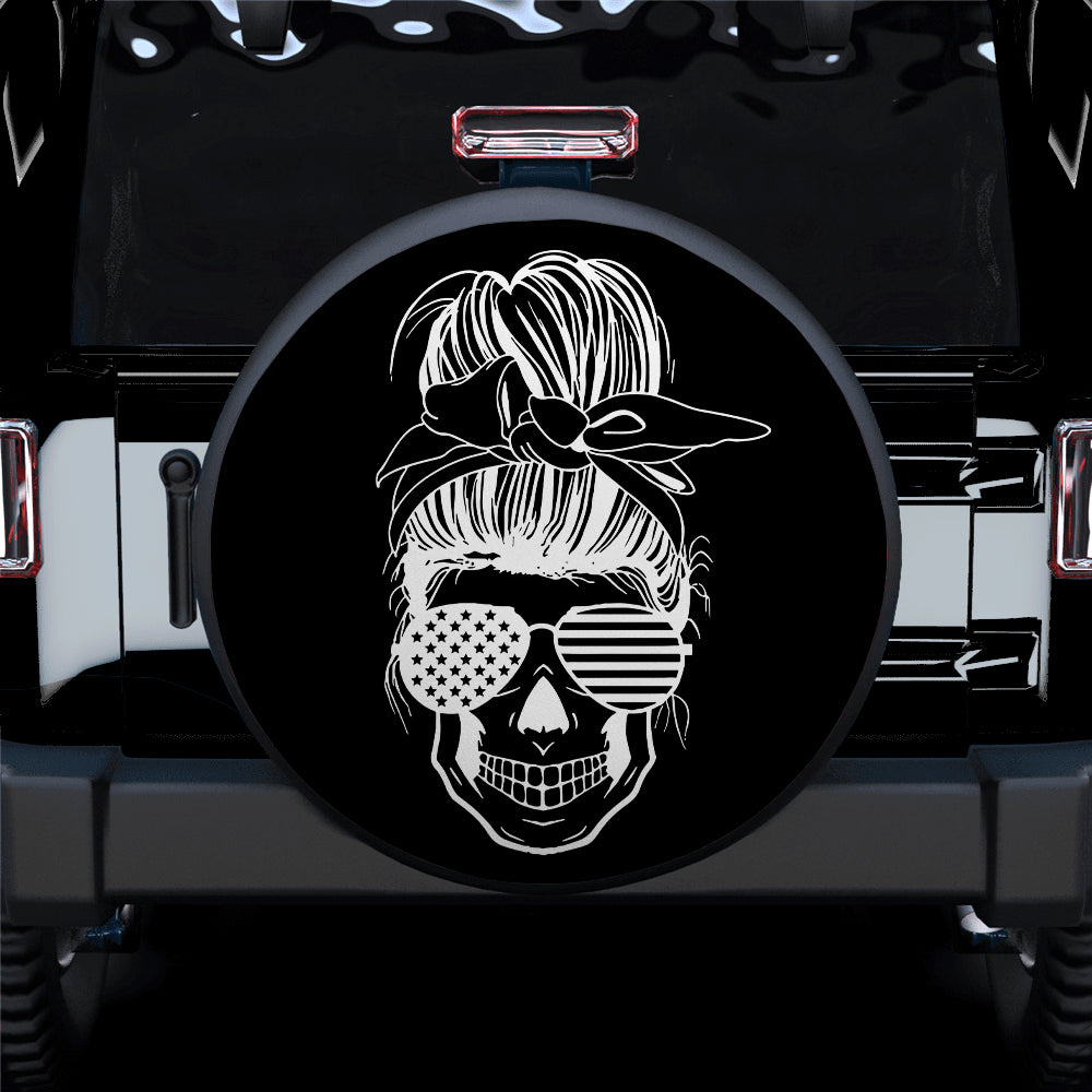 American Messy Bun Girl Skull Sunglasses Car Spare Tire Cover