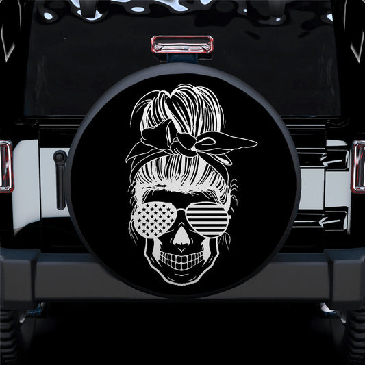 American Messy Bun Girl Skull Sunglasses Car Spare Tire Cover