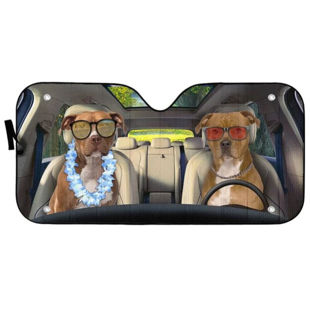 American Staffordshire Terrier Couple Dog Car Auto Sun Shades Windshield Accessories Decor Gift