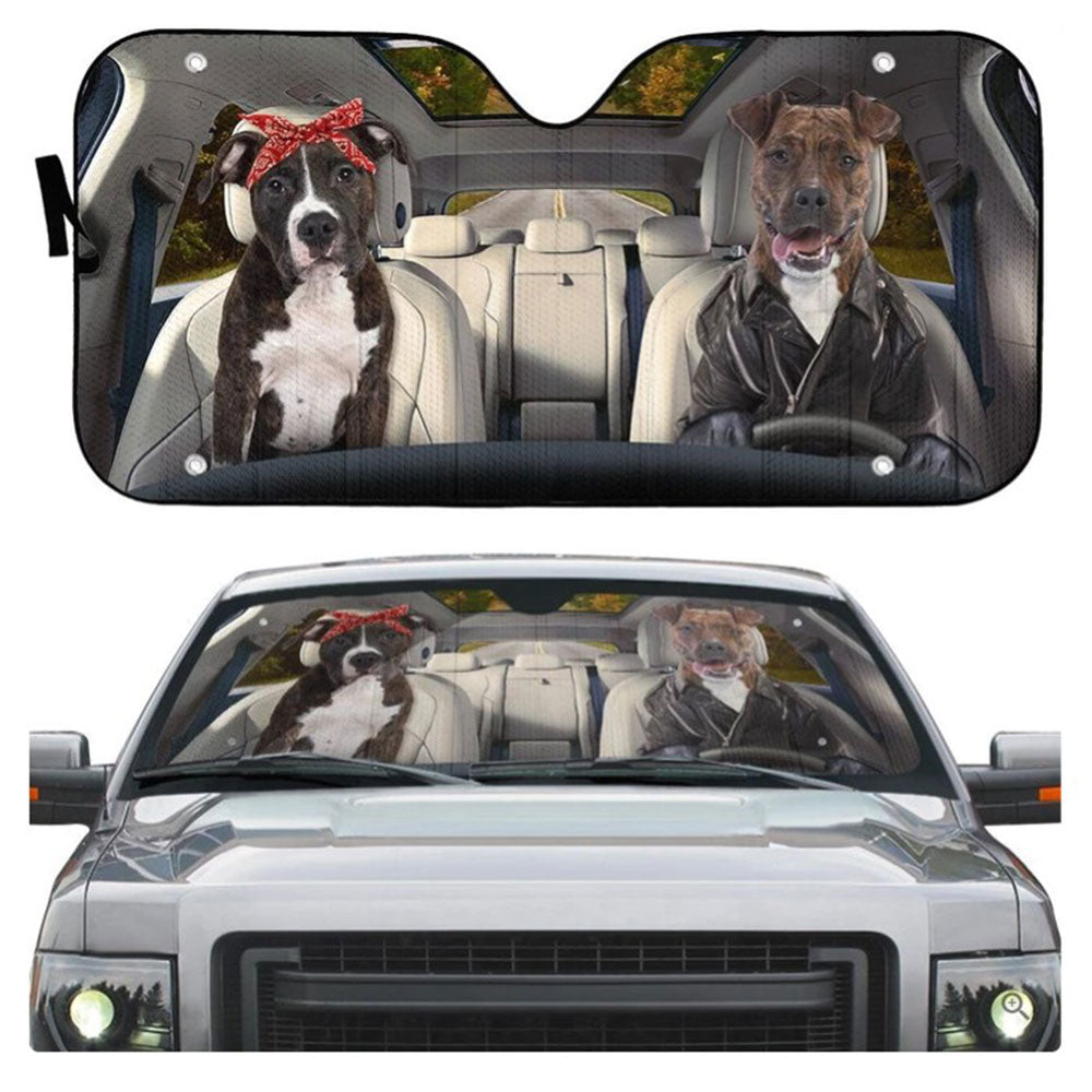 American Staffordshire Terrier Couple Dog Custom Car Auto Sun Shades Windshield Accessories Decor Gift