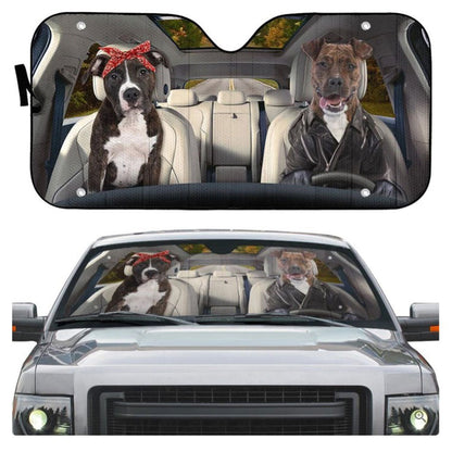 American Staffordshire Terrier Couple Dog Custom Car Auto Sun Shades Windshield Accessories Decor Gift
