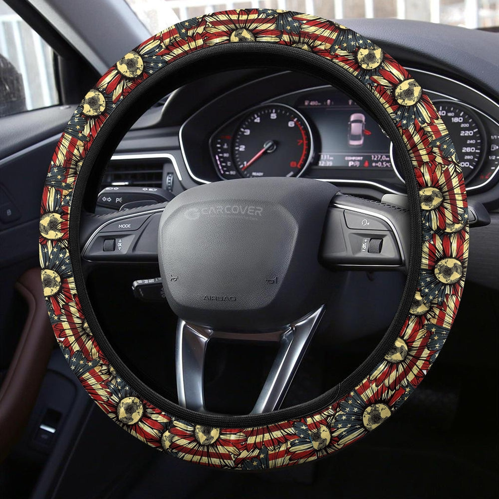 American Sunflower Steering Wheel Covers Custom US Flag Car Accessories