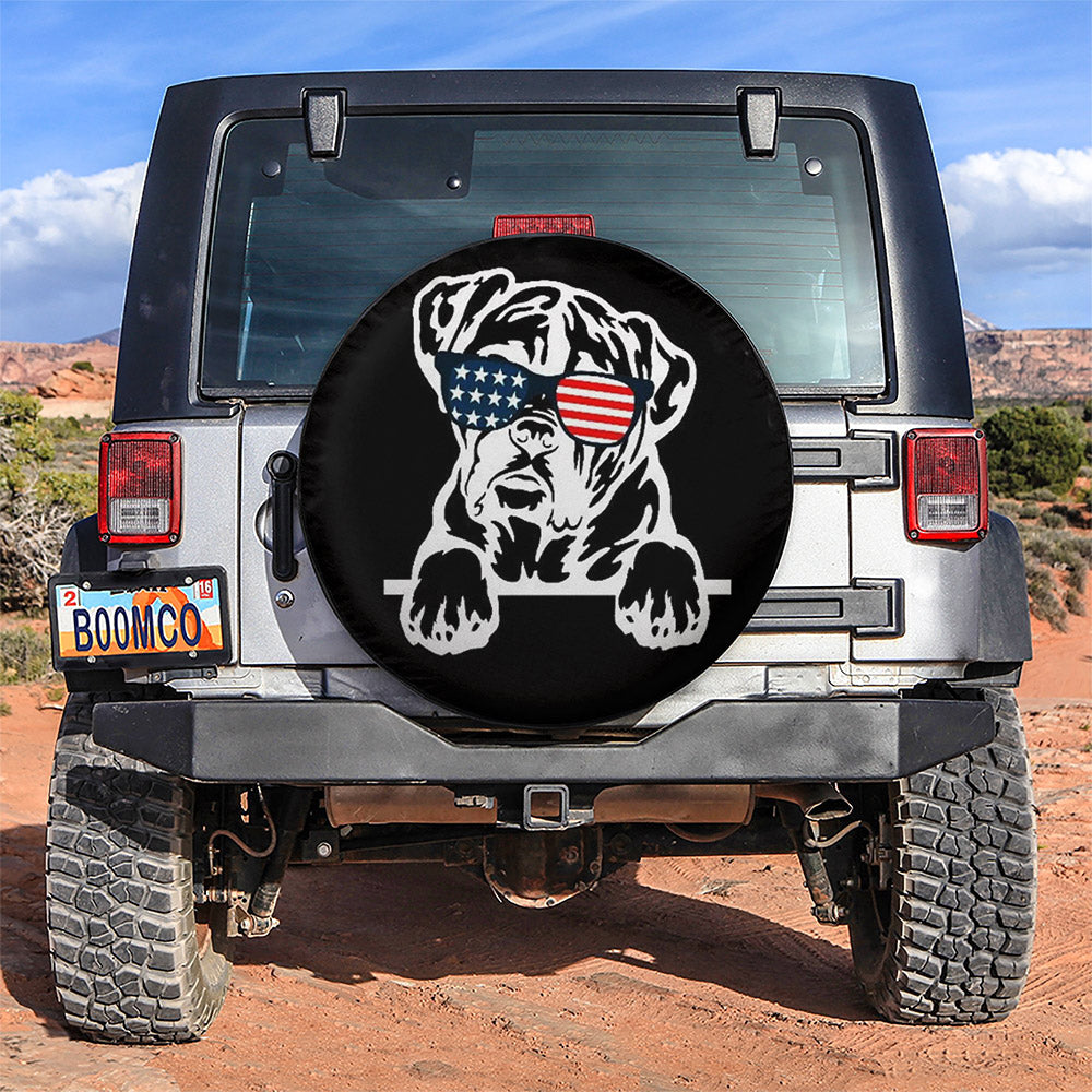 American US Flag Sunglass Bulldog Car Spare Tire Cover