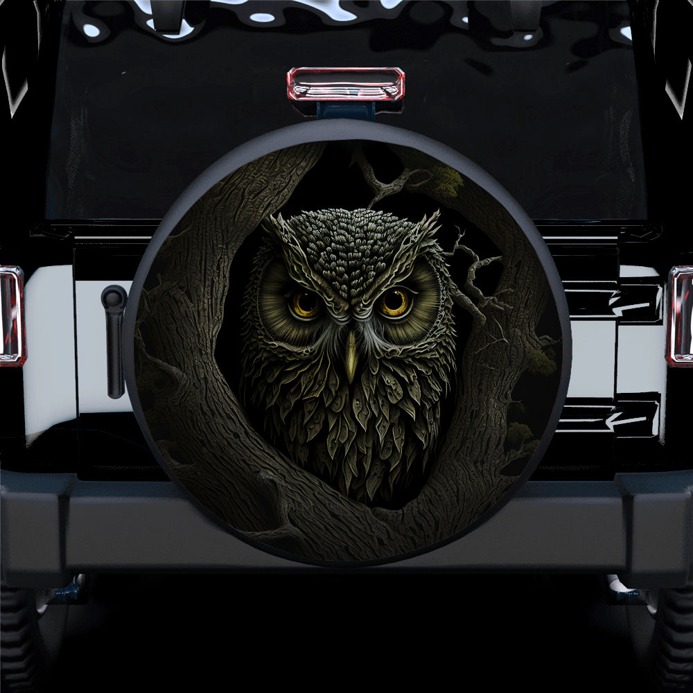 Ancient Tree Owl Dark Scary Car Spare Tire Cover