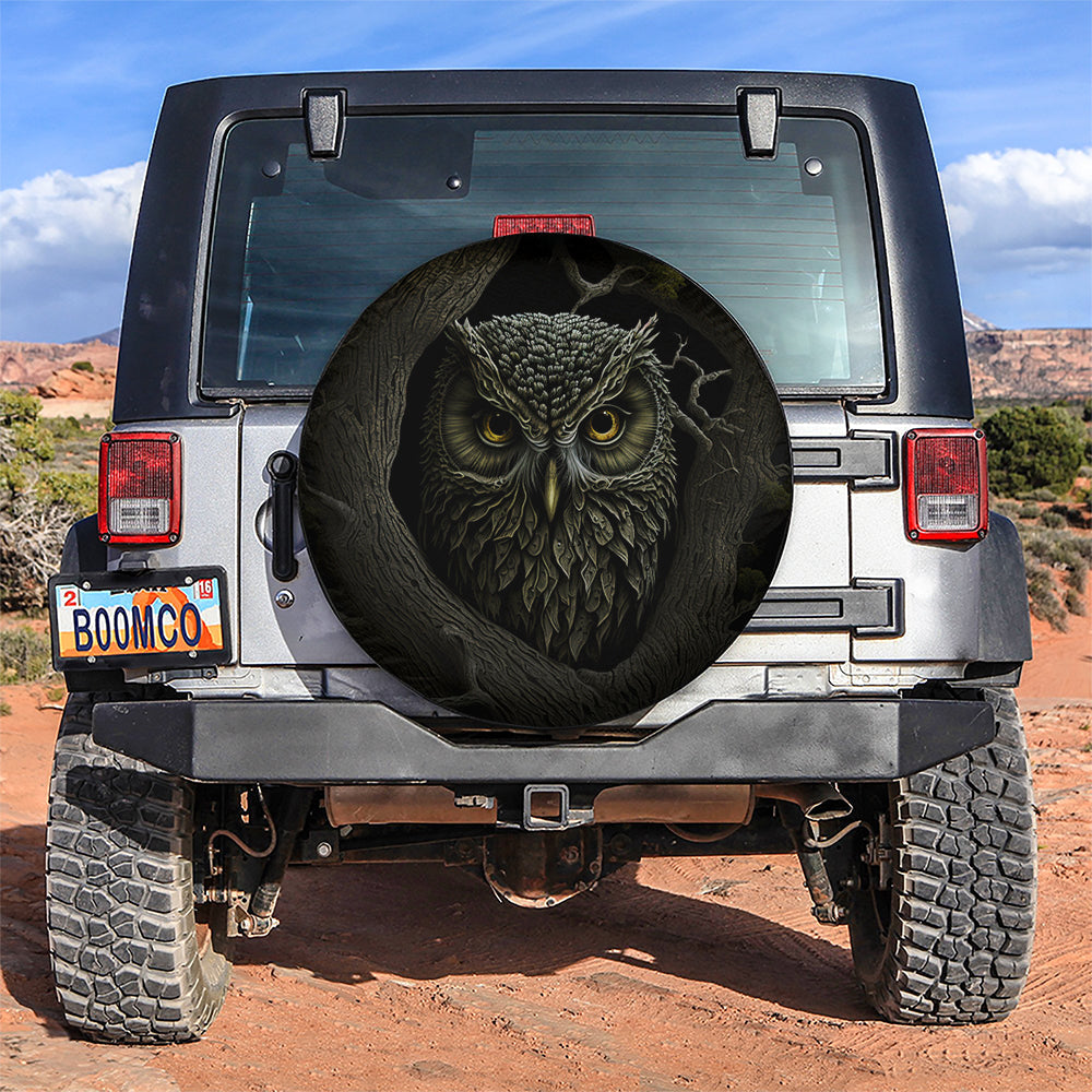 Ancient Tree Owl Dark Scary Car Spare Tire Cover