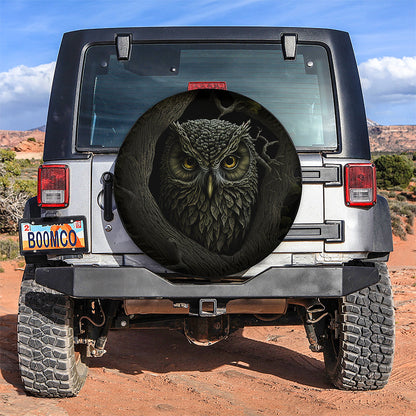 Ancient Tree Owl Dark Scary Car Spare Tire Cover