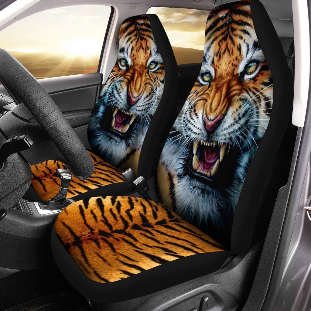 Angry Tiger Face Car Seat Covers Custom Wild Animal Car Accessories