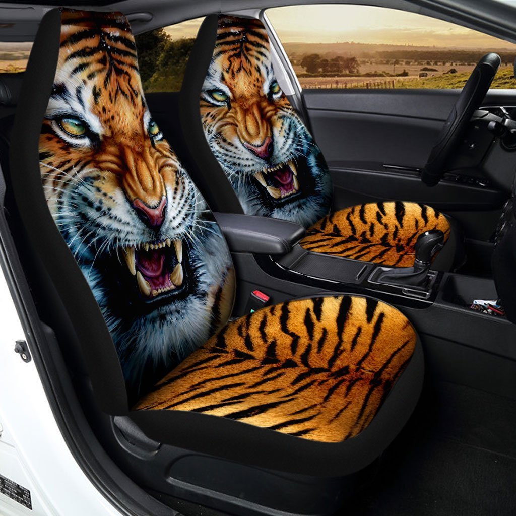 Angry Tiger Face Car Seat Covers Custom Wild Animal Car Accessories