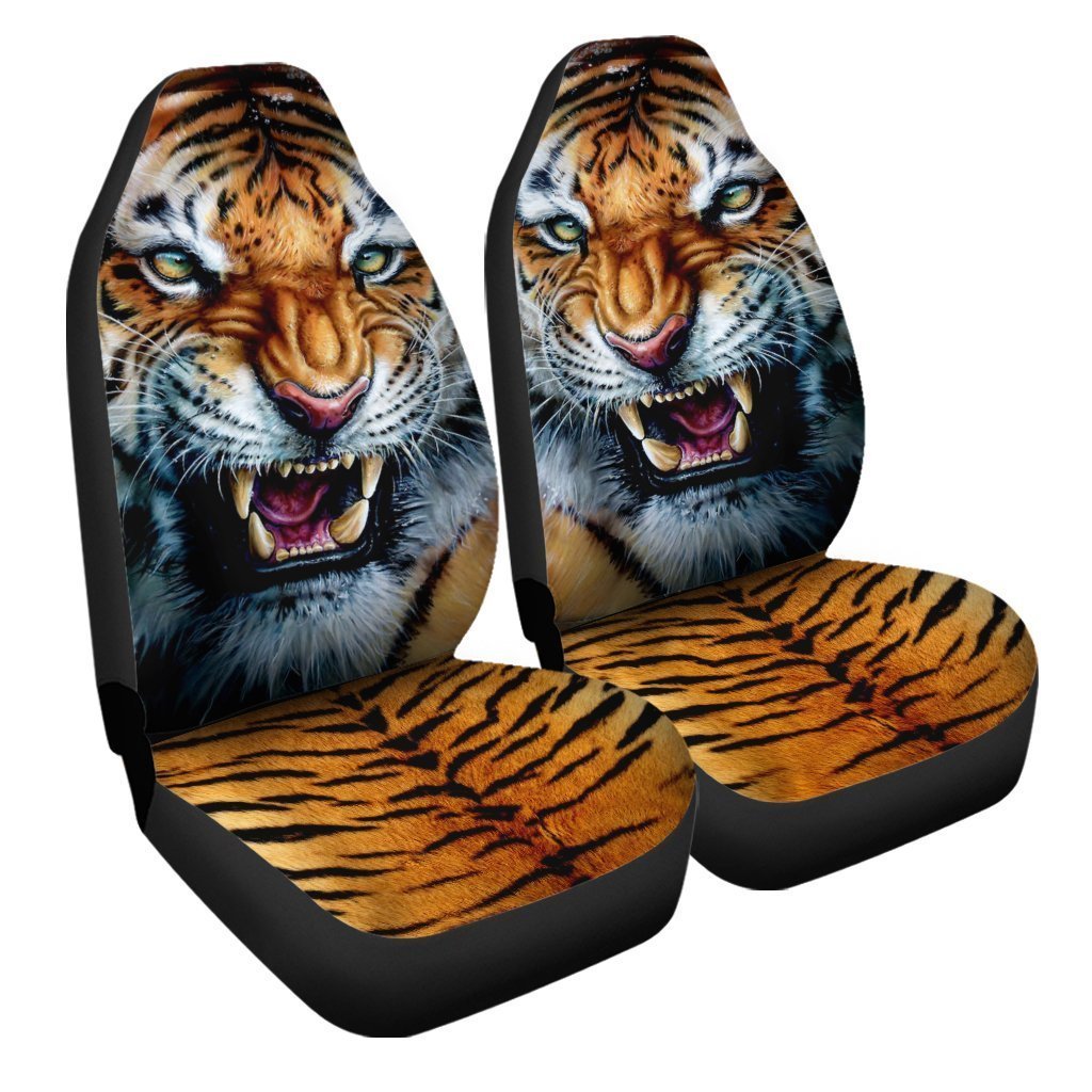 Angry Tiger Face Car Seat Covers Custom Wild Animal Car Accessories