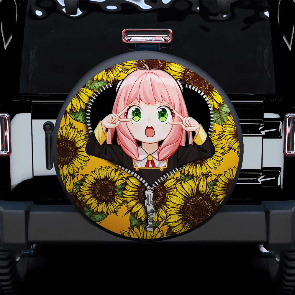 Anya Spy X Family Sunflower Zipper Car Spare Tire Cover