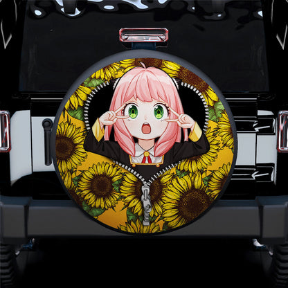 Anya Spy X Family Sunflower Zipper Car Spare Tire Cover