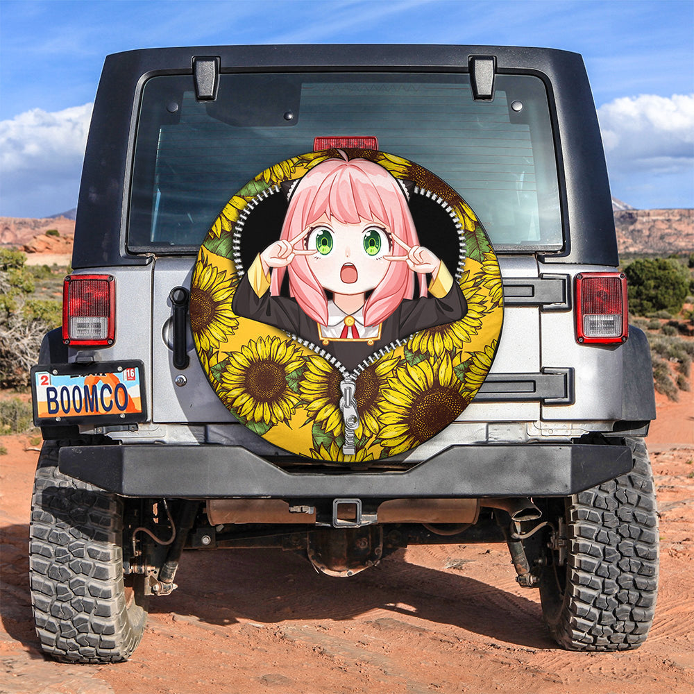 Anya Spy X Family Sunflower Zipper Car Spare Tire Cover