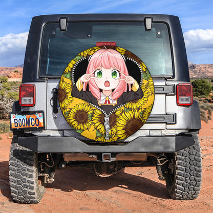 Anya Spy X Family Sunflower Zipper Car Spare Tire Cover