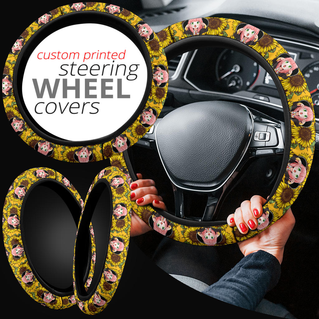 Anya Spy X Family Sunflower Zipper Car Steering Wheel Cover