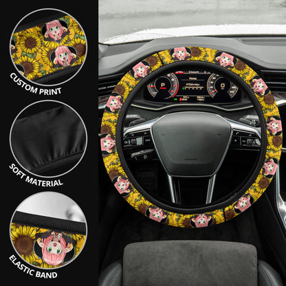 Anya Spy X Family Sunflower Zipper Car Steering Wheel Cover