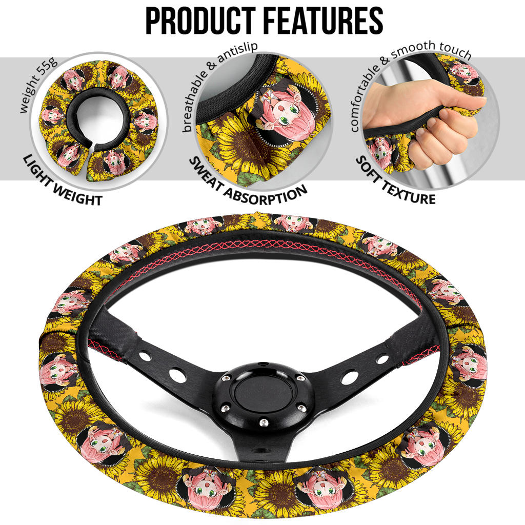 Anya Spy X Family Sunflower Zipper Car Steering Wheel Cover
