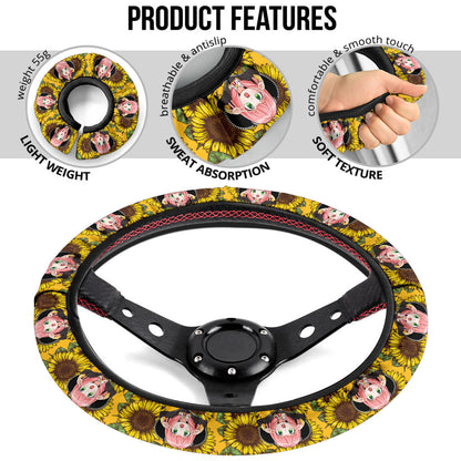Anya Spy X Family Sunflower Zipper Car Steering Wheel Cover