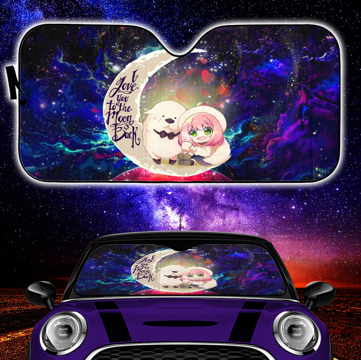 Anya Spy x Family Dog Love You To The Moon Galaxy Car Auto Sunshades