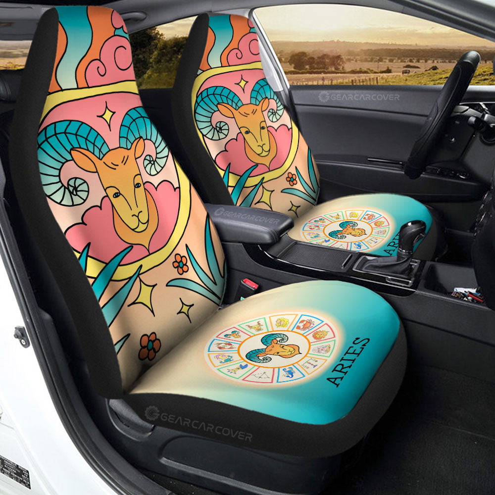 Aries Colorful Car Seat Covers Custom Zodiac Car Accessories