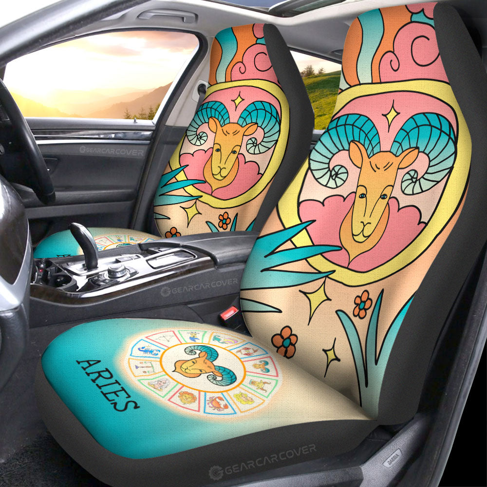 Aries Colorful Car Seat Covers Custom Zodiac Car Accessories