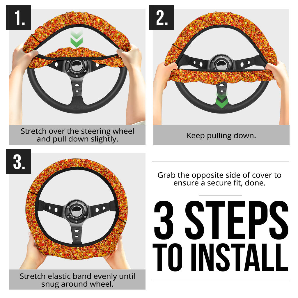 Asian Ethnic Floral Retro Doodle Fashion Premium Car Steering Wheel Cover