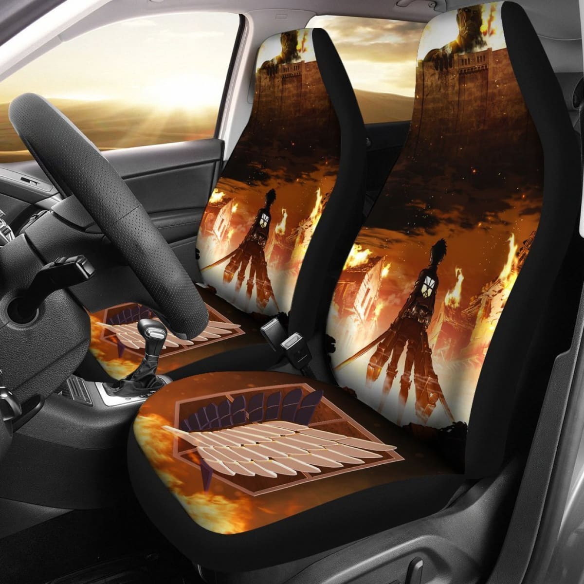 Attack On Titan On Fire Car Seat Covers Lt03 Universal Fit 225721