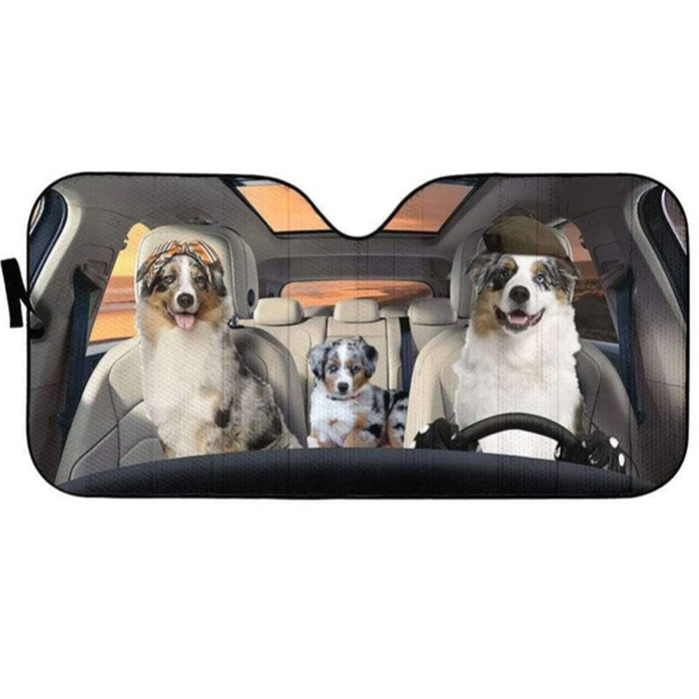 Australian Shepherd Family Dogs Custom Car Auto Sun Shades Windshield Accessories Decor Gift