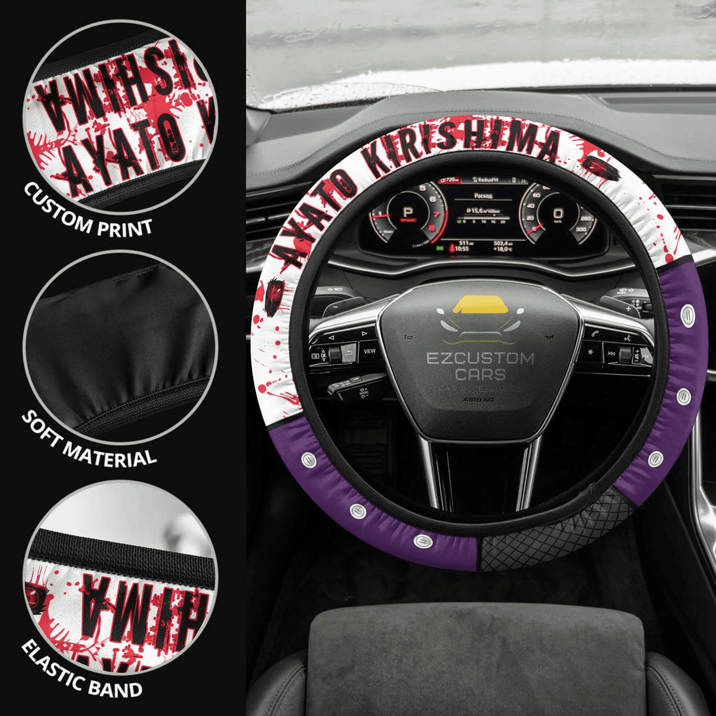 Ayato Kirishima Anime Steering Wheel Cover Custom Tokyo Ghoul Anime Car Accessories