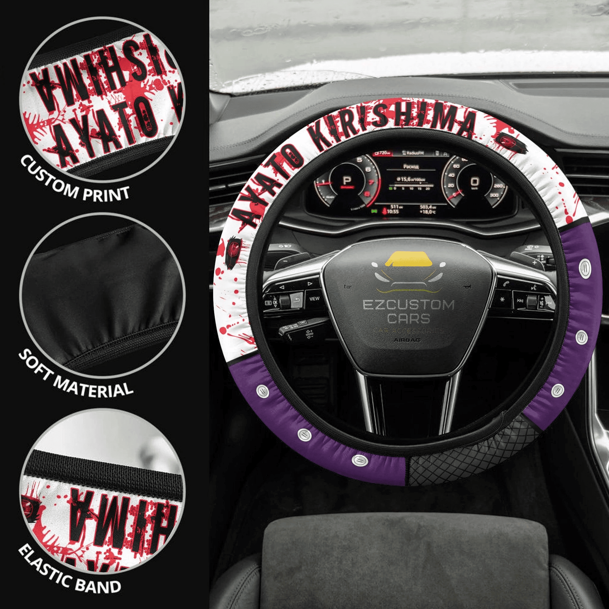 Ayato Kirishima Anime Steering Wheel Cover Custom Tokyo Ghoul Anime Car Accessories