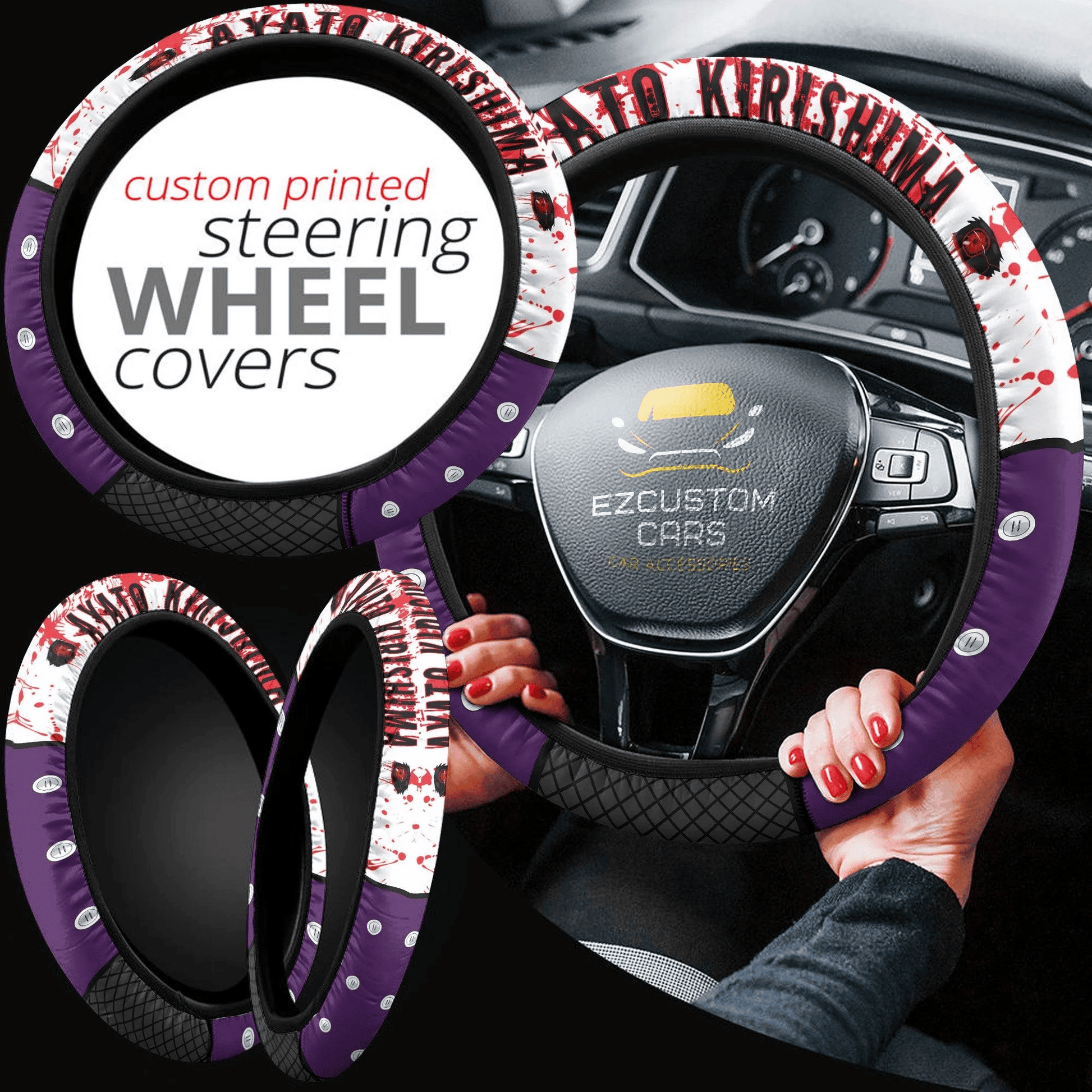 Ayato Kirishima Anime Steering Wheel Cover Custom Tokyo Ghoul Anime Car Accessories