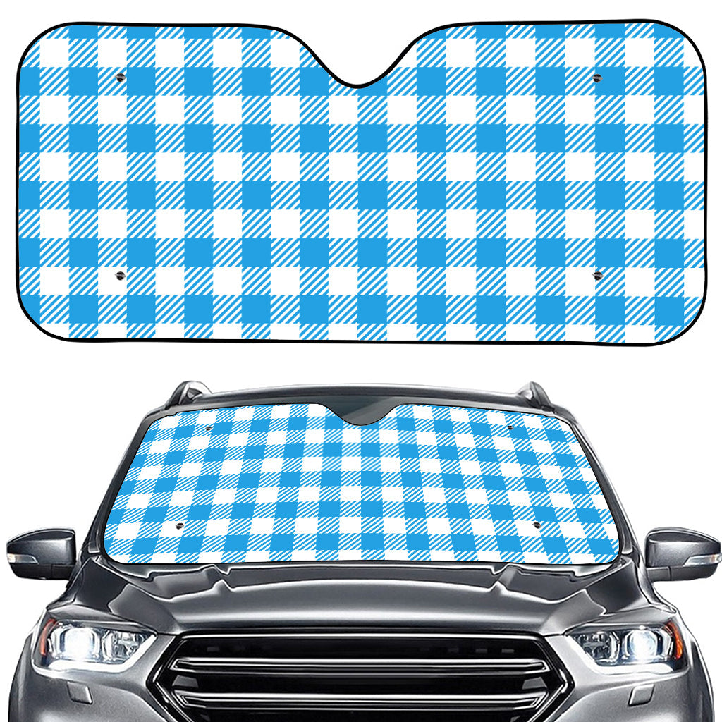 Azure Blue And White Gingham Print Car Windshield Sun Shade