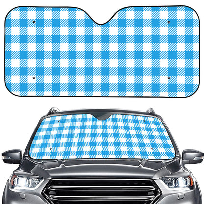 Azure Blue And White Gingham Print Car Windshield Sun Shade