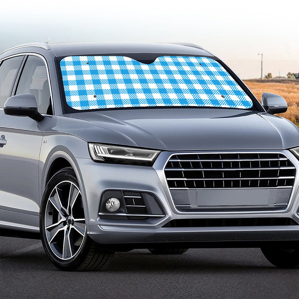 Azure Blue And White Gingham Print Car Windshield Sun Shade